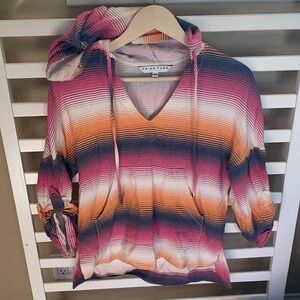TRINA TURK STRIPED HOODIE V NECK PULLOVER TOP MULTI COLOR Size XS